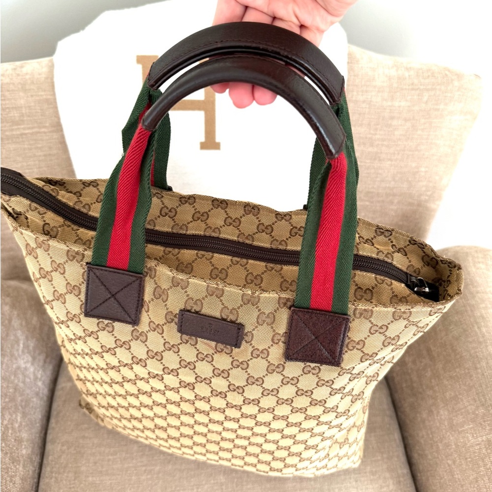 Authentic Gucci Sherry Line Tote Bag Shopper brown monogram canvas large - Picture 7 of 16